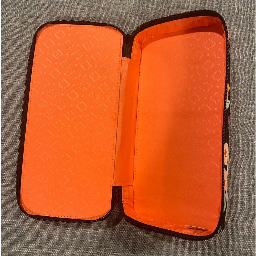Vera Bradley Floral Citrus Black Zip Around Tech Pencil Case Organizer Pouch